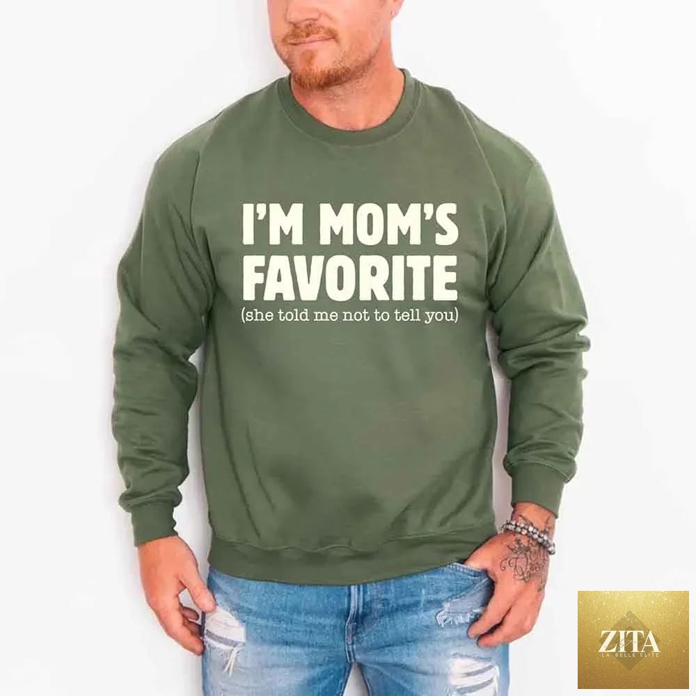 Unisex sweatshirt featuring humorous "Mom’s Favorite Son & Daughter" design by Adorb Custom Tees, casual comfortable apparel.