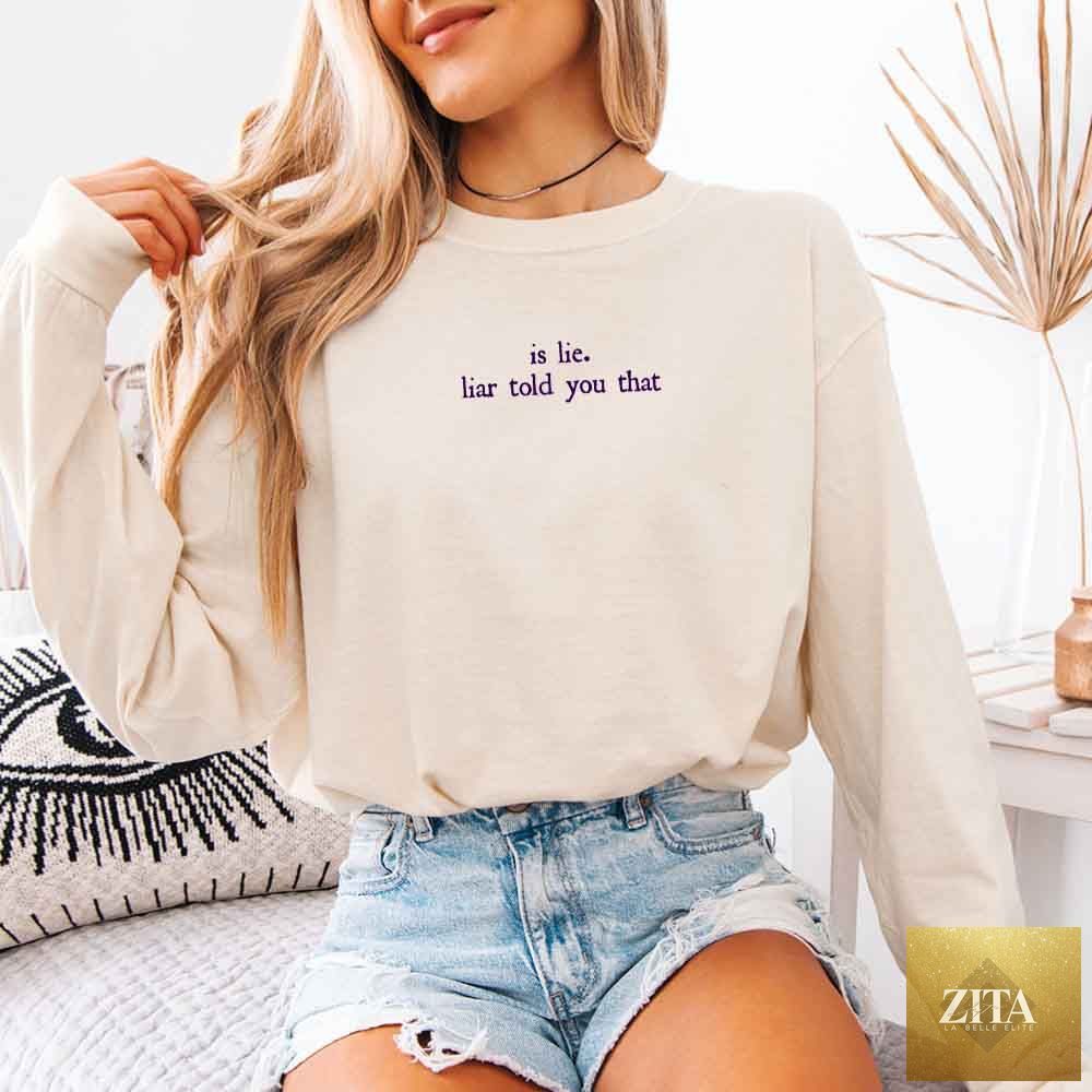 Comfort Colors long sleeve T-shirt featuring "Is Lie, Liar Told You That" design, perfect for BookTok hockey romance fans.