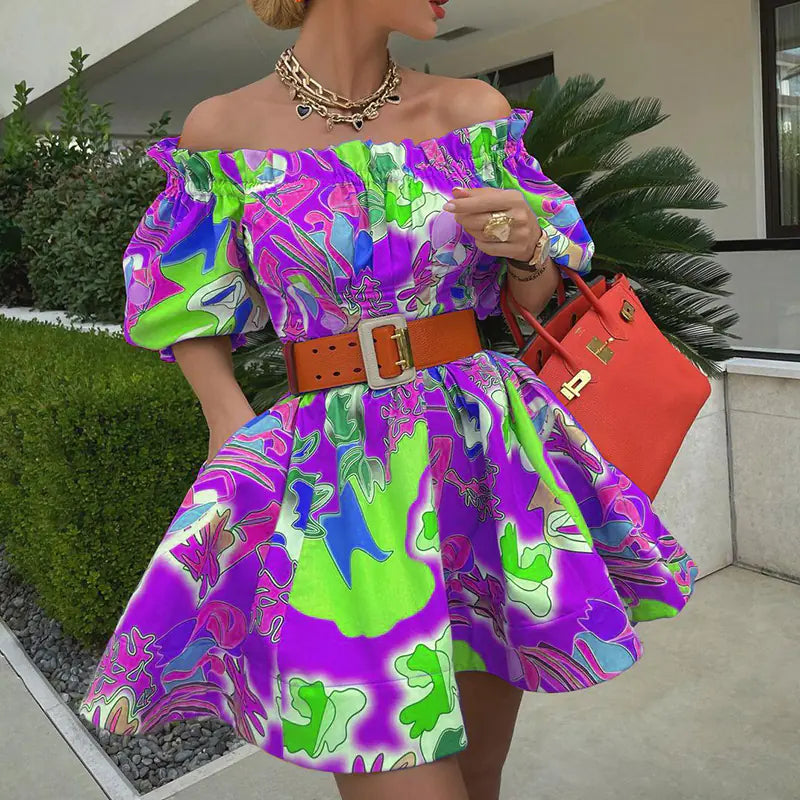 Off-shoulder mid-sleeve women's dress from Trendy Attic Store01, featuring a stylish fit and elegant design.