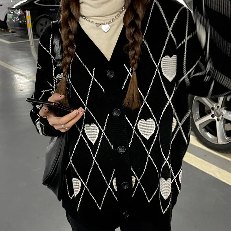 Heart Jacquard Loose Sweater for Women
