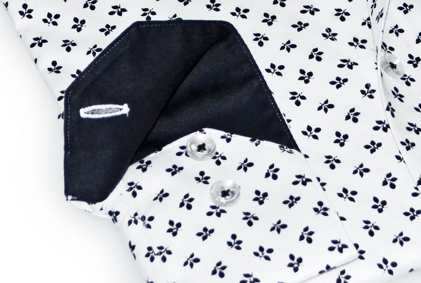 Levinás® official white and black button-up shirt with contrast details, contemporary fit, casual style, for men.