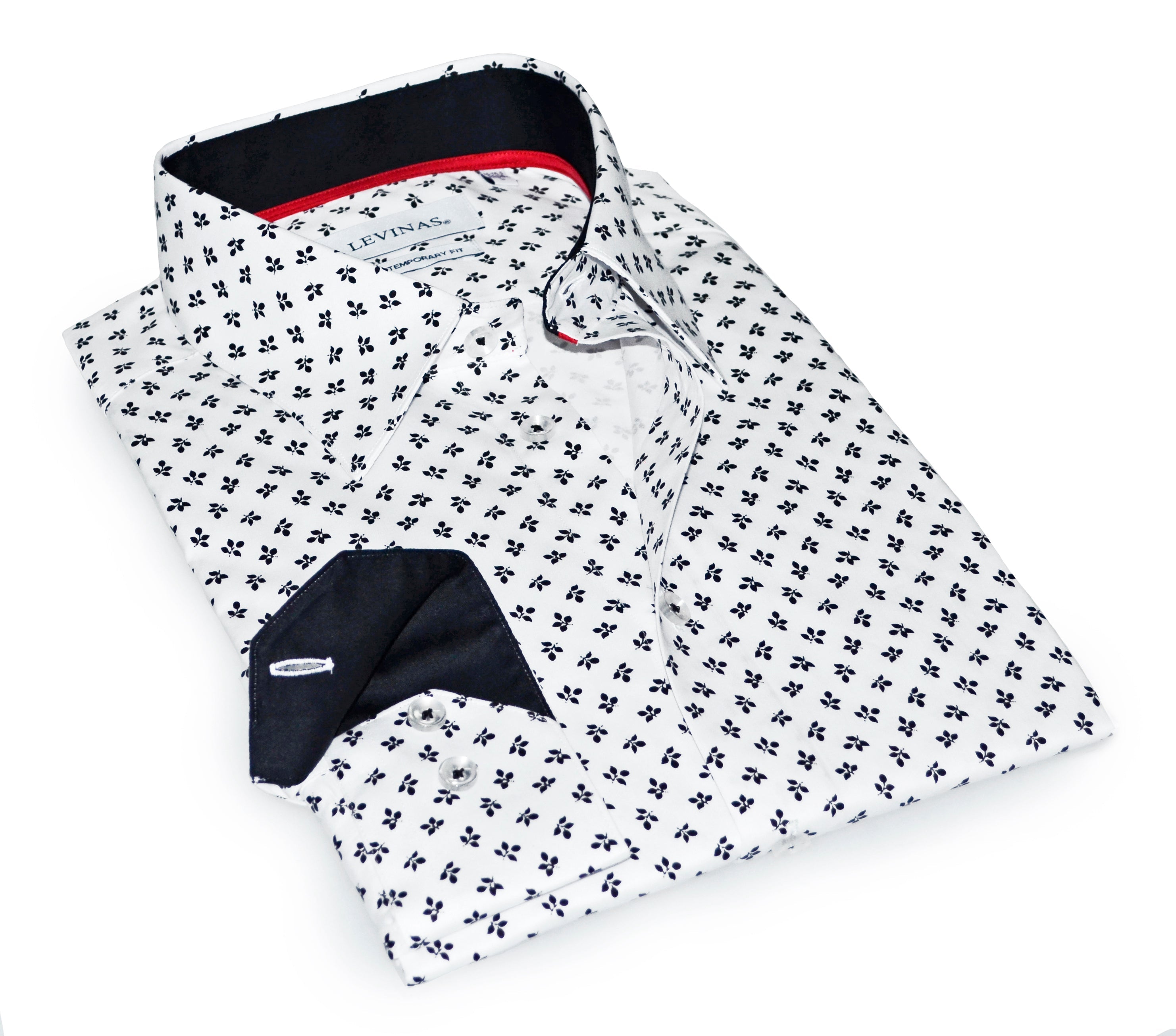 LEVINAS® Jerry S button-up shirt with contrast white and black details, contemporary fit, ideal for stylish casual wear.
