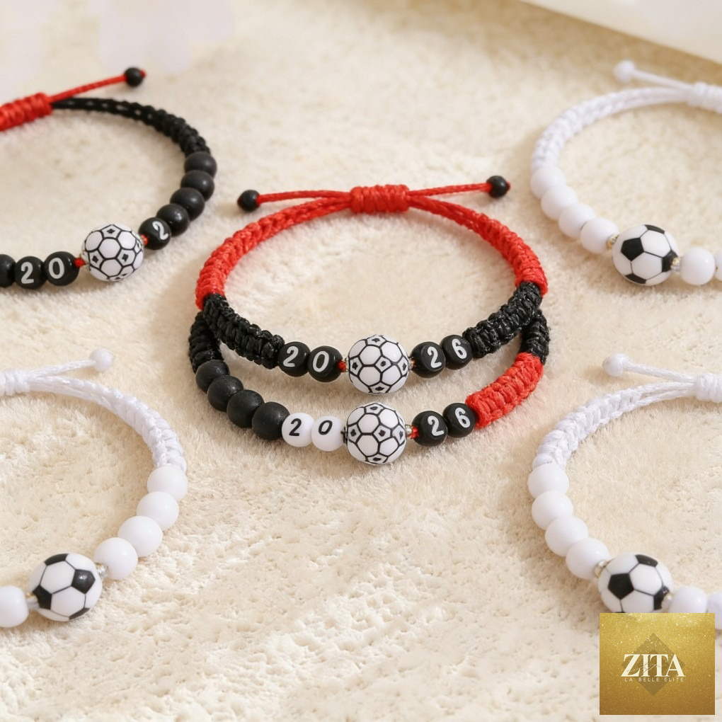 USA-Mexico-Canada World Cup football bracelet by Zita La Belle Elite with colorful football-themed beads and national flags.