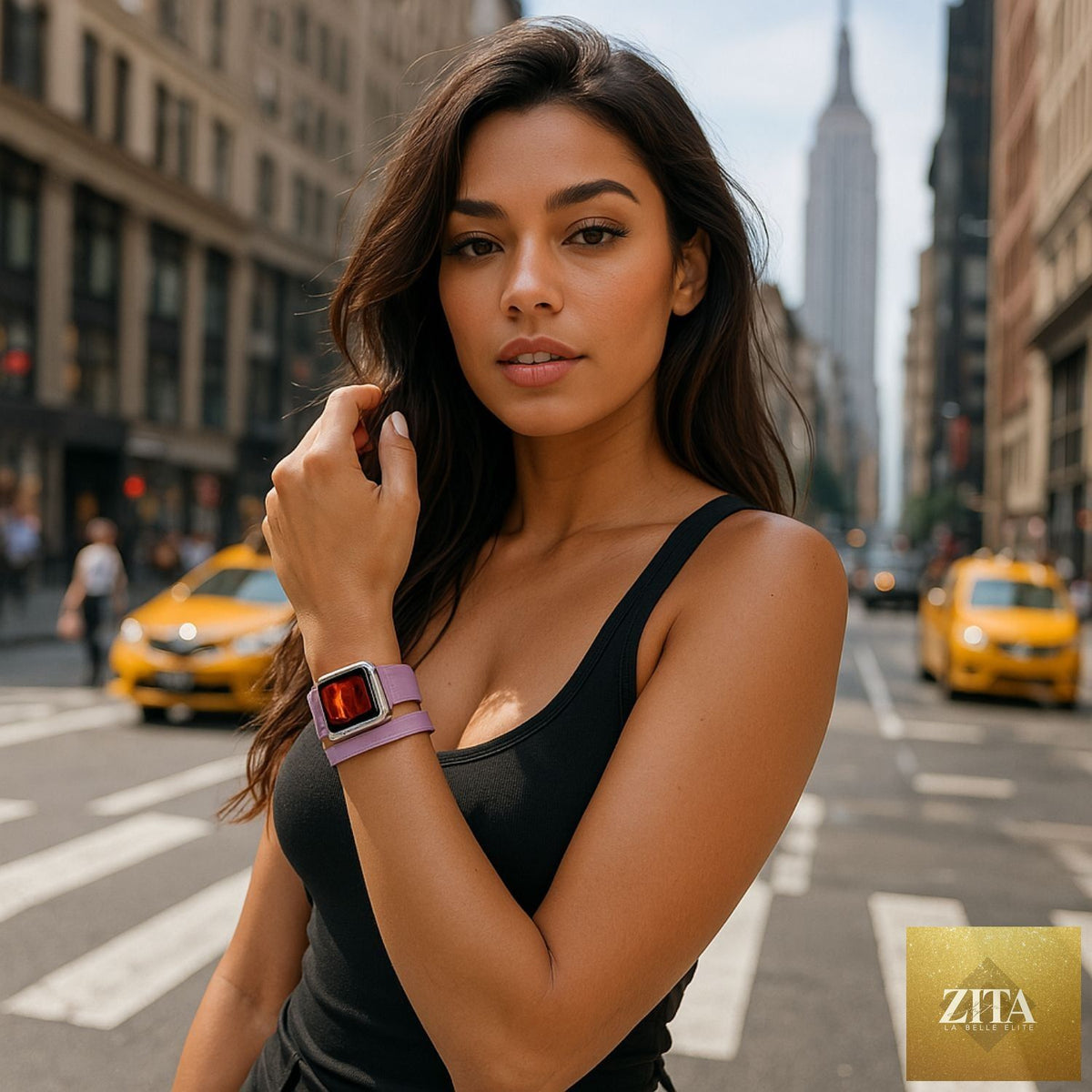 Dark pink leather Apple Watch band by LEATHERE, double wrap style, shown on a watch with detailed stitching and polished finish.