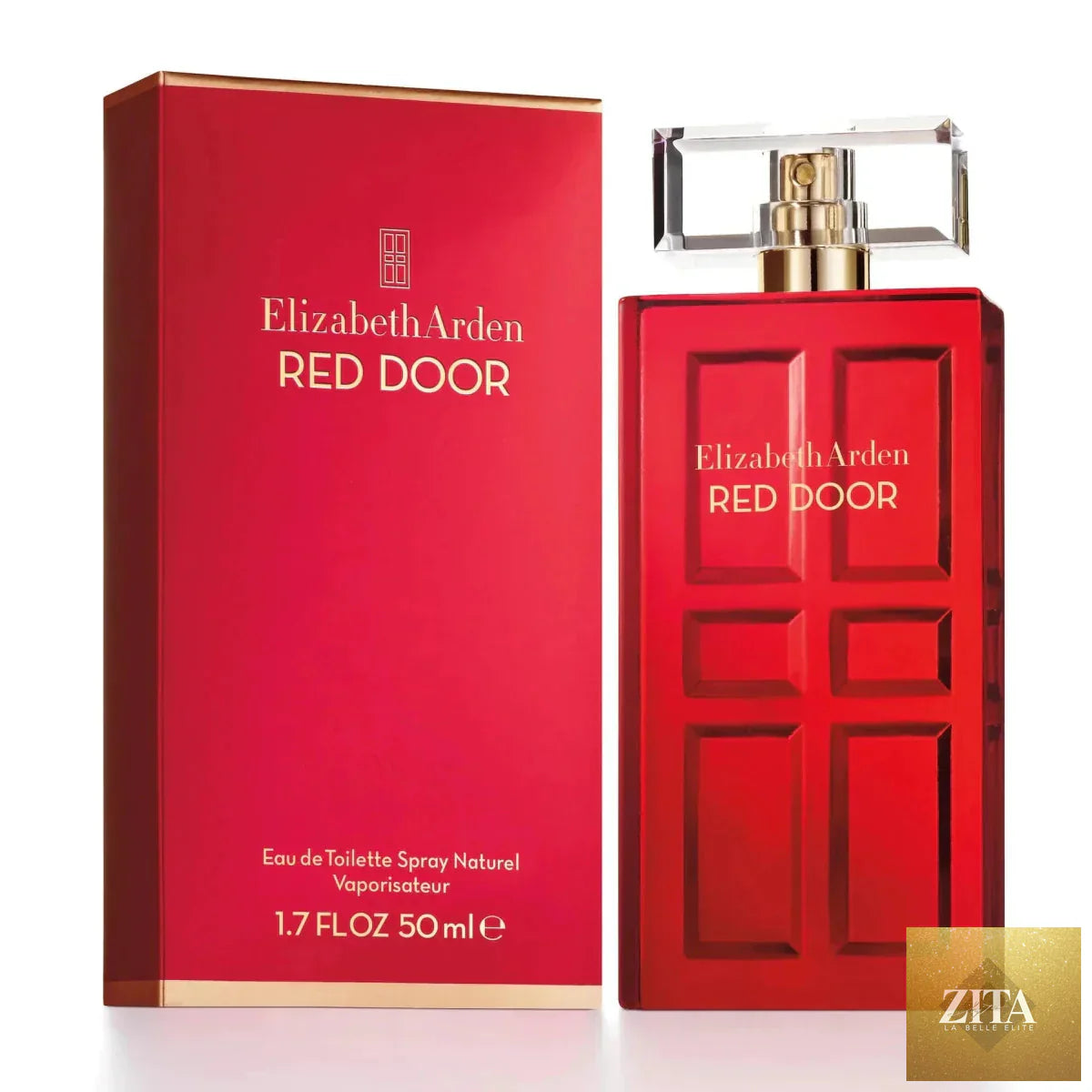 Elizabeth Arden Red Door Essence perfume bottle by MANDOTOS, 1.7 fl oz, showcasing elegant glass design and red accents.
