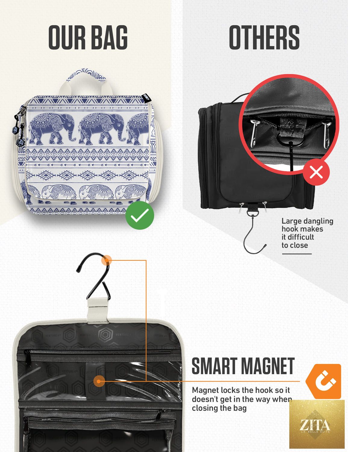 Blue VENTURE 4TH Hanging Travel Toiletry Bag with elephant design, compact and organized for toiletries and personal items.