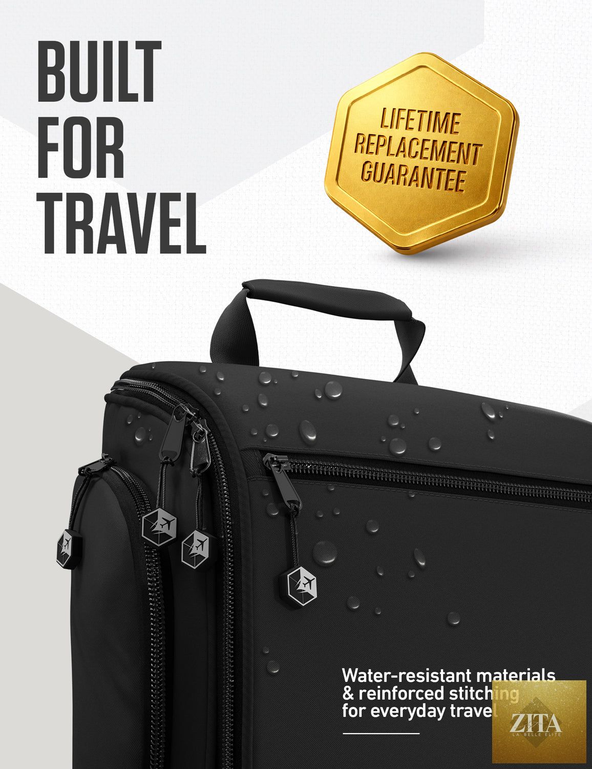 VENTURE 4TH hanging travel toiletry bag in black with multiple compartments and a compact design for easy packing and organization.