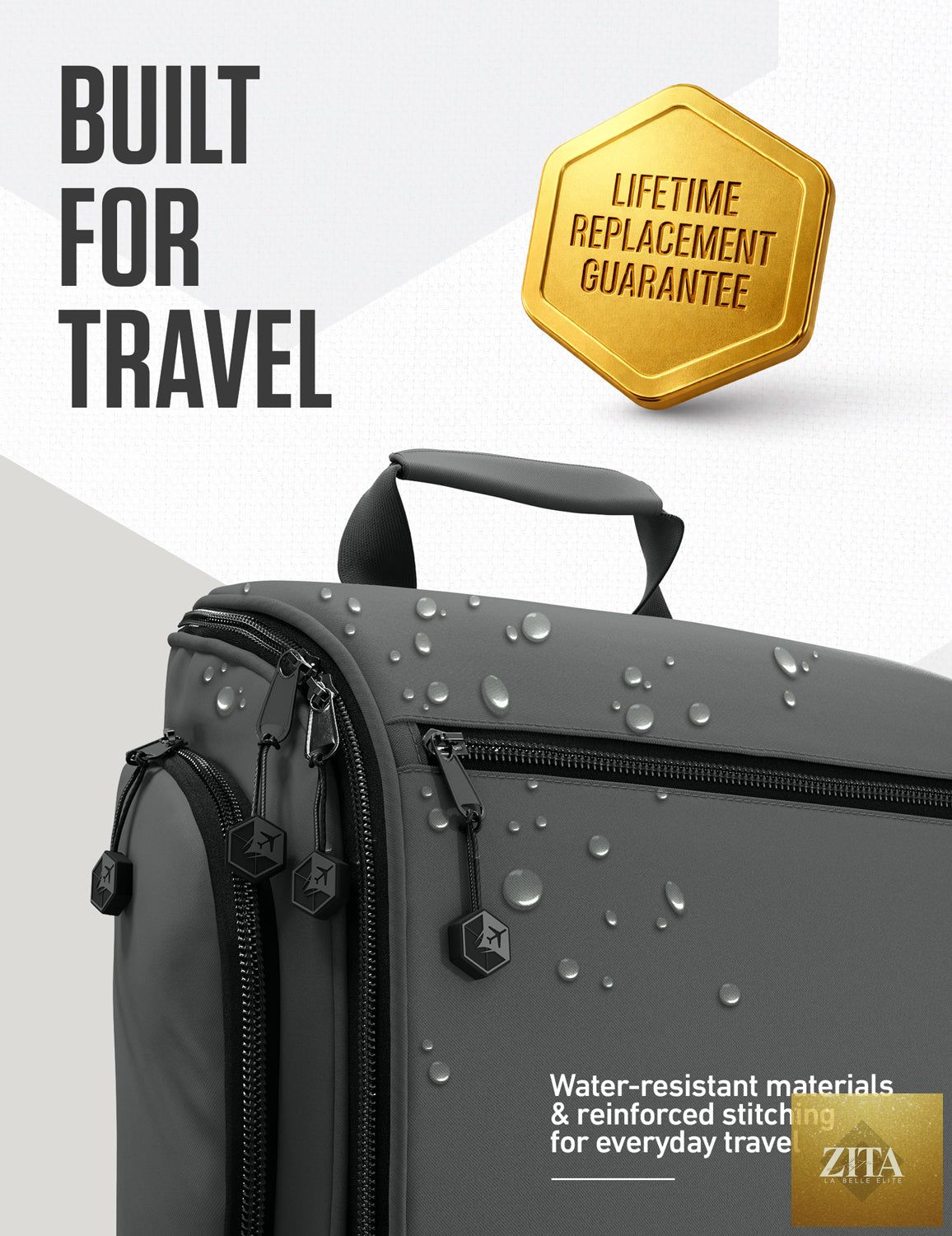 Gray VENTURE 4TH hanging travel toiletry bag with multiple compartments and secure hook for organization and convenience.