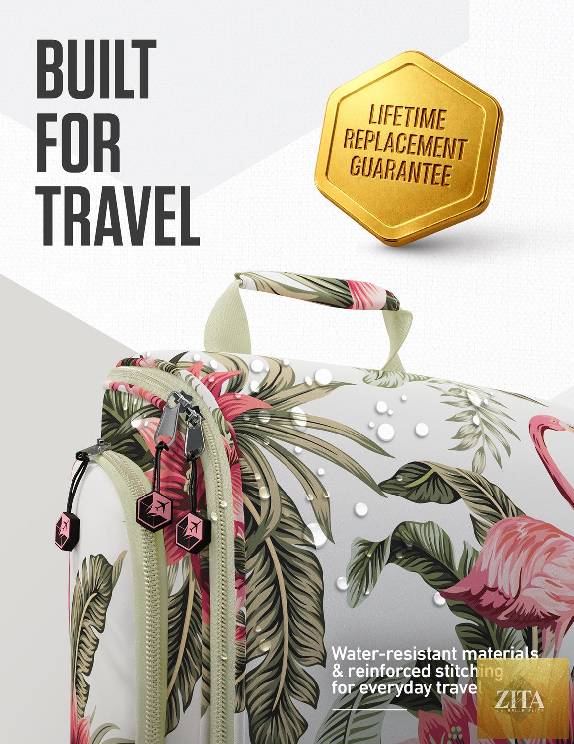 Pink flamingo hanging travel toiletry bag by VENTURE 4TH with multiple compartments and a hanging hook for convenient packing.