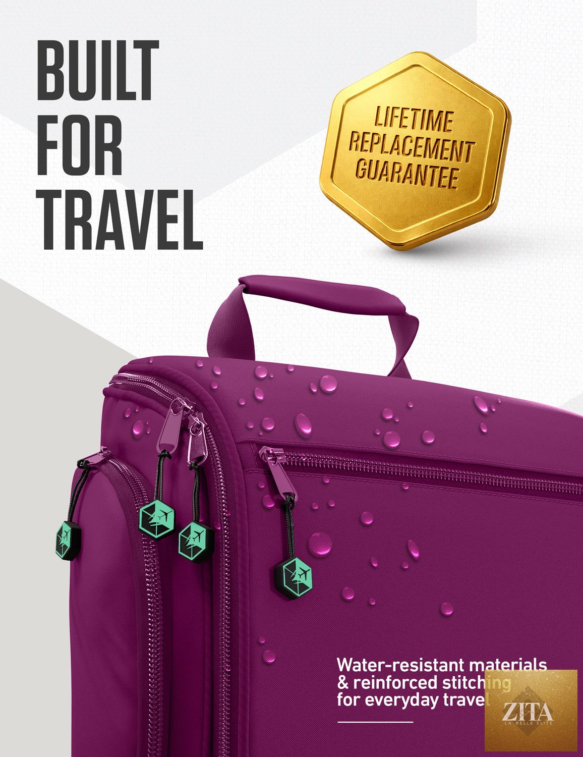 Venture 4th purple and mint hanging travel toiletry bag with compartments and hooks for organized packing