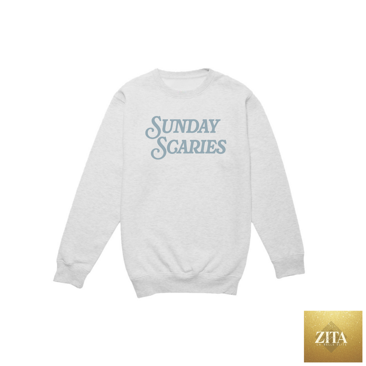 Hey Jude Graphic Tees Sunday Scaries crewneck sweatshirt in oatmeal heather and ash grey, featuring a comfortable, casual fit.