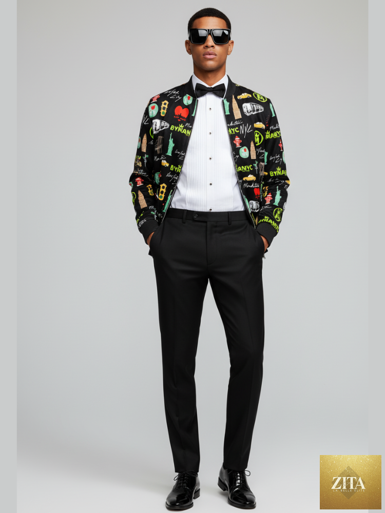 Limited edition Manhattan Mosaic jacket by Zita La Belle Elite featuring a dark, artistic design perfect for stylish urban wear.