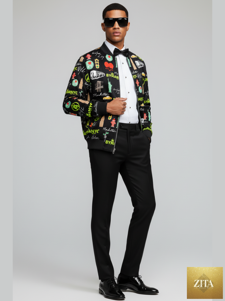Zita La Belle Elite limited edition Manhattan Mosaic jacket in Nocturne with intricate design and urban style.