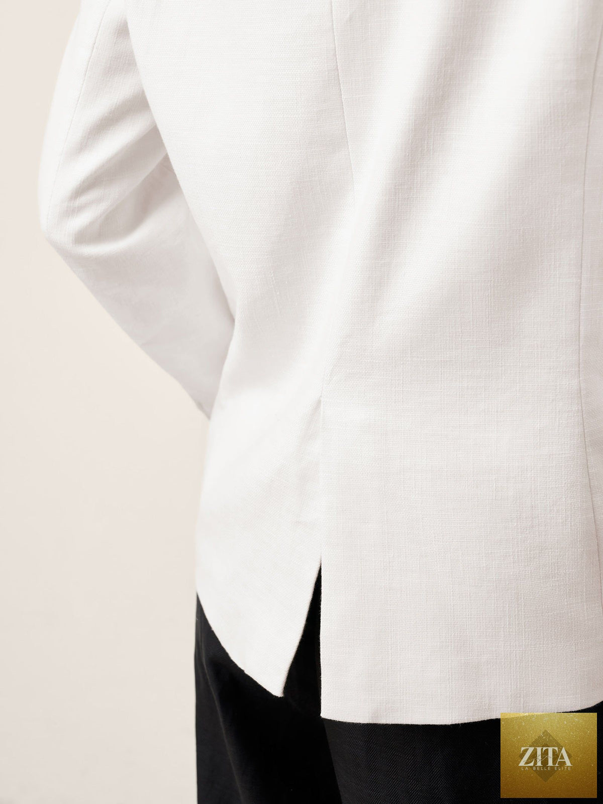 Linen Peak Lapel Crossover Blazer IRIS