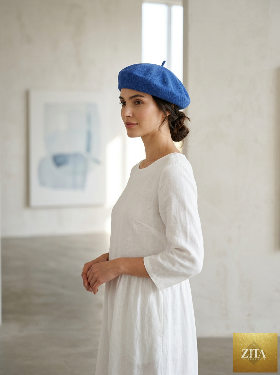 Linen Knit Beret Hat for Women Lightweight Breathable Summer Artist Cap