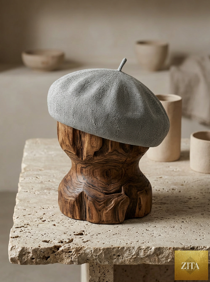 Linen Knit Beret Hat for Women Lightweight Breathable Summer Artist Cap