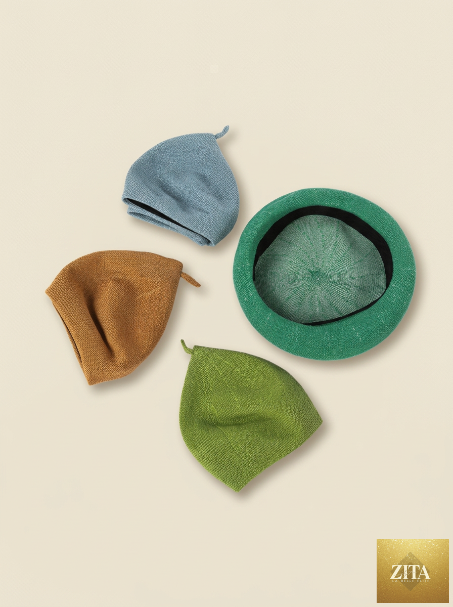 Linen Knit Beret Hat for Women Lightweight Breathable Summer Artist Cap