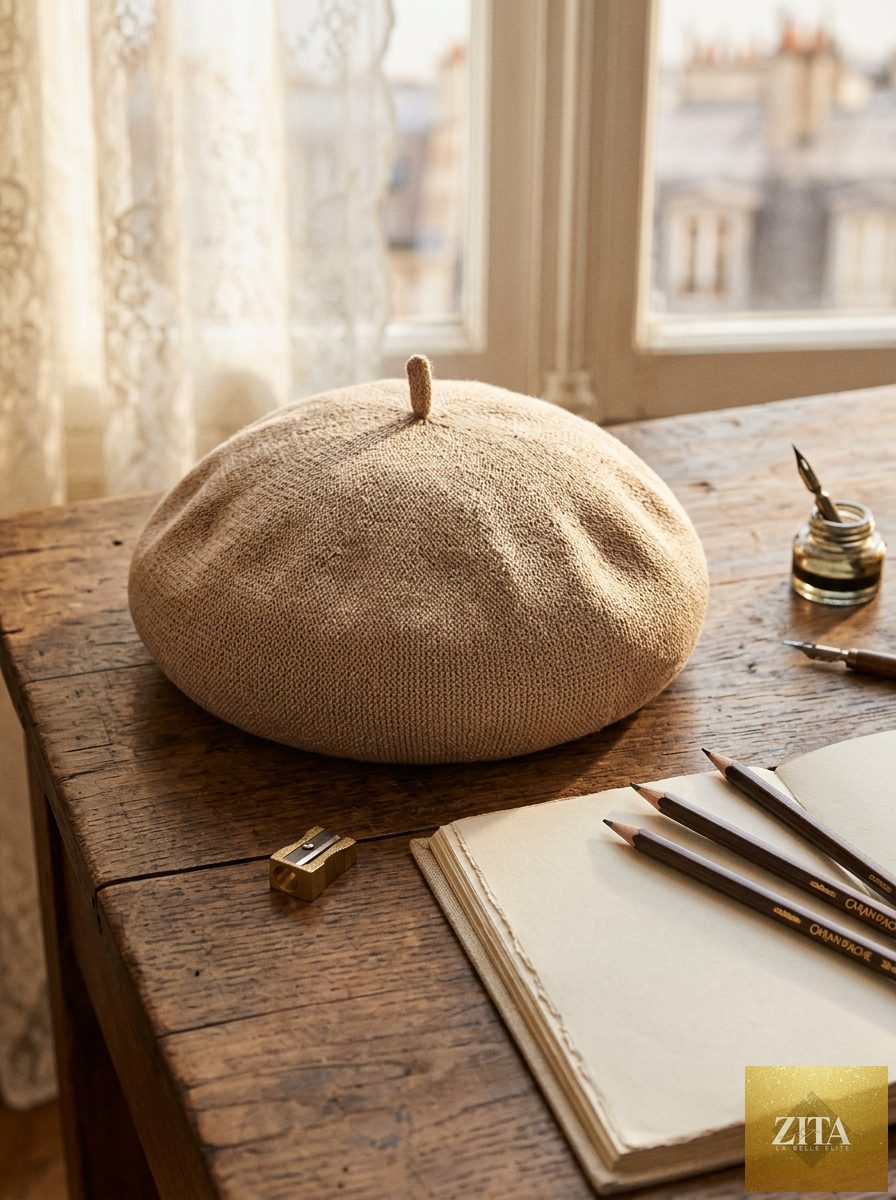 Linen Knit Beret Hat for Women Lightweight Breathable Summer Artist Cap