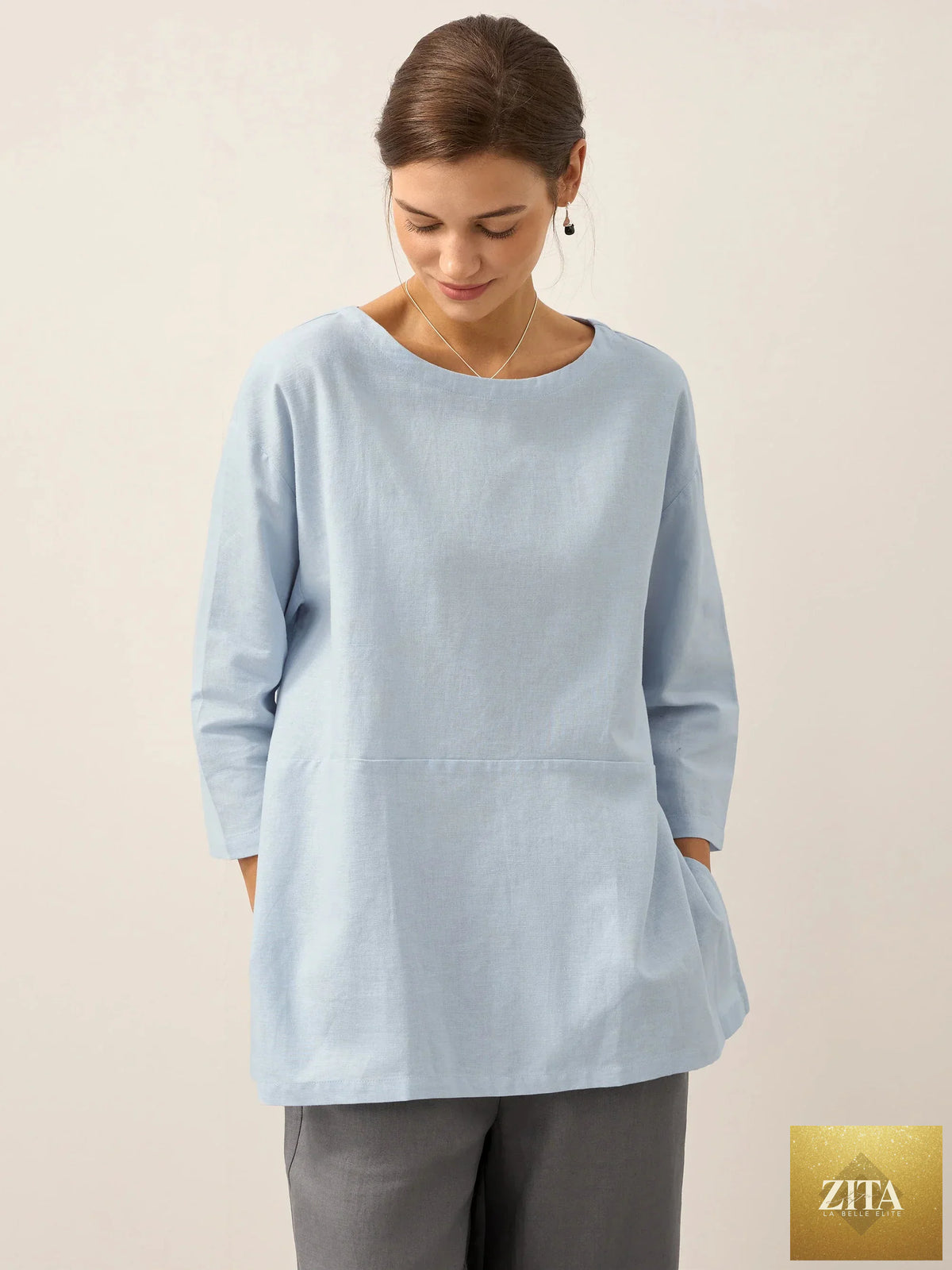 LINTICO linen white boat neck oversized top for women, lightweight linen blend blouse with relaxed fit and long sleeves.