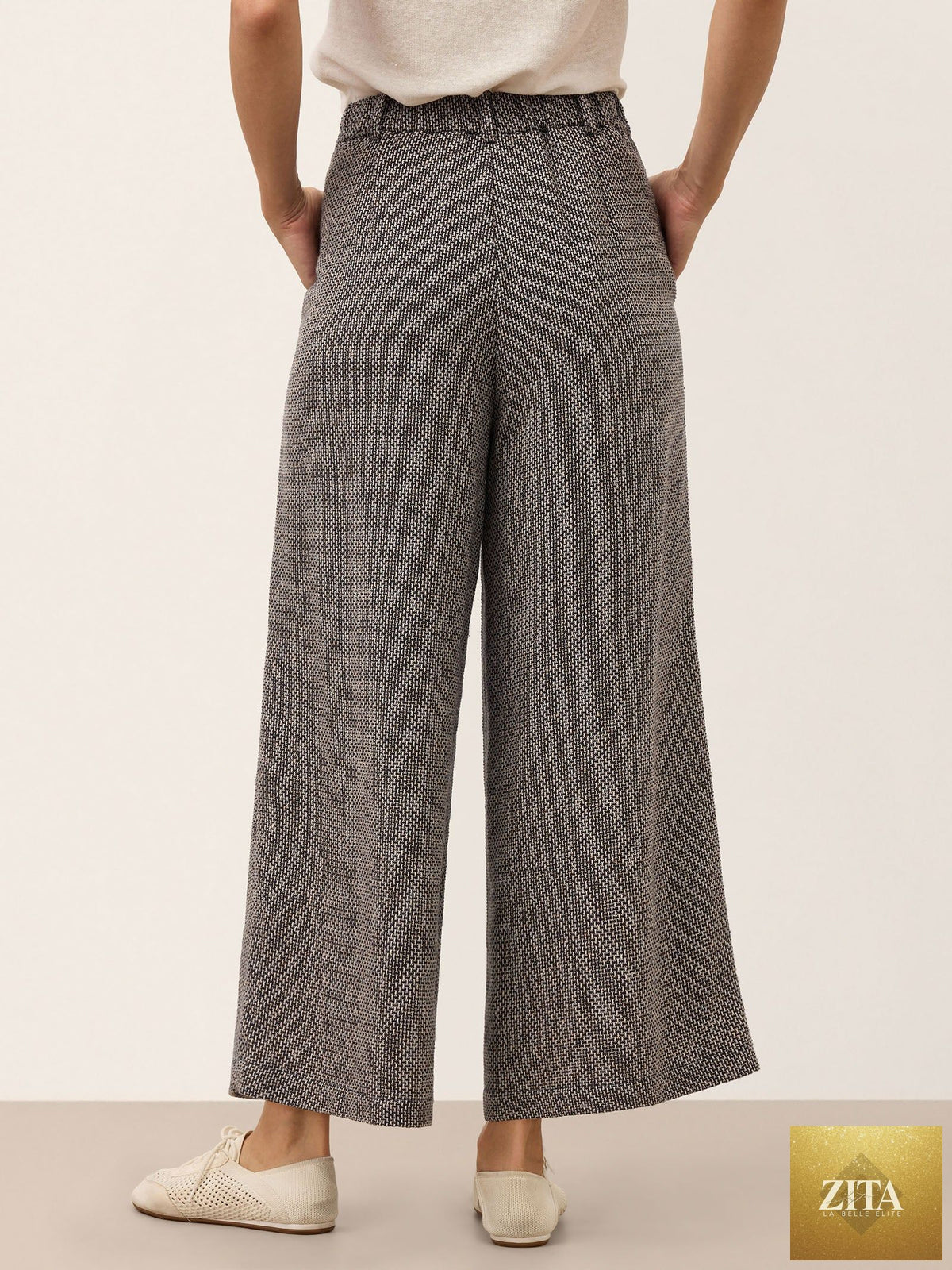 Linen Yarn Dyed Check Pleated Wide Leg Pants DELARA