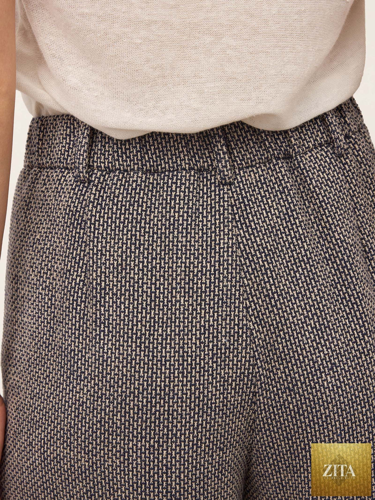 Linen Yarn Dyed Check Pleated Wide Leg Pants DELARA