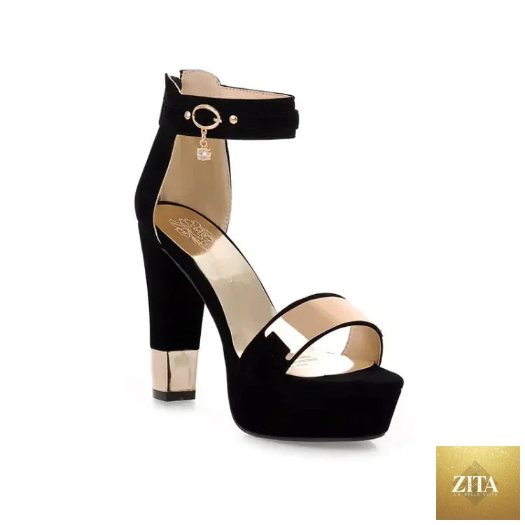 Black fish mouth high heels platform shoes for women with stylish design and elevated heel height, from Trendy Attic Store01.