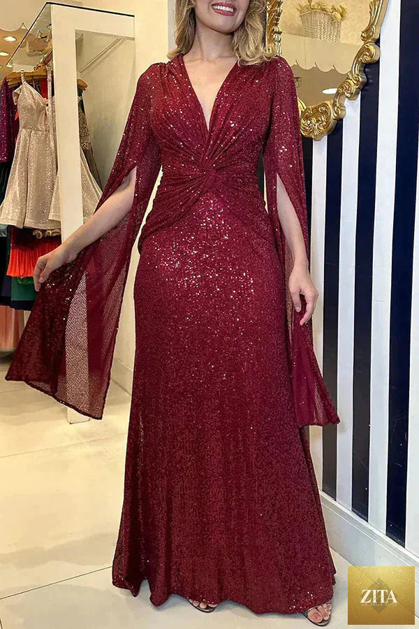 Women’s sequin formal floor-length evening dress by Trendy Attic Store01, featuring a glamorous design with sparkling sequins.