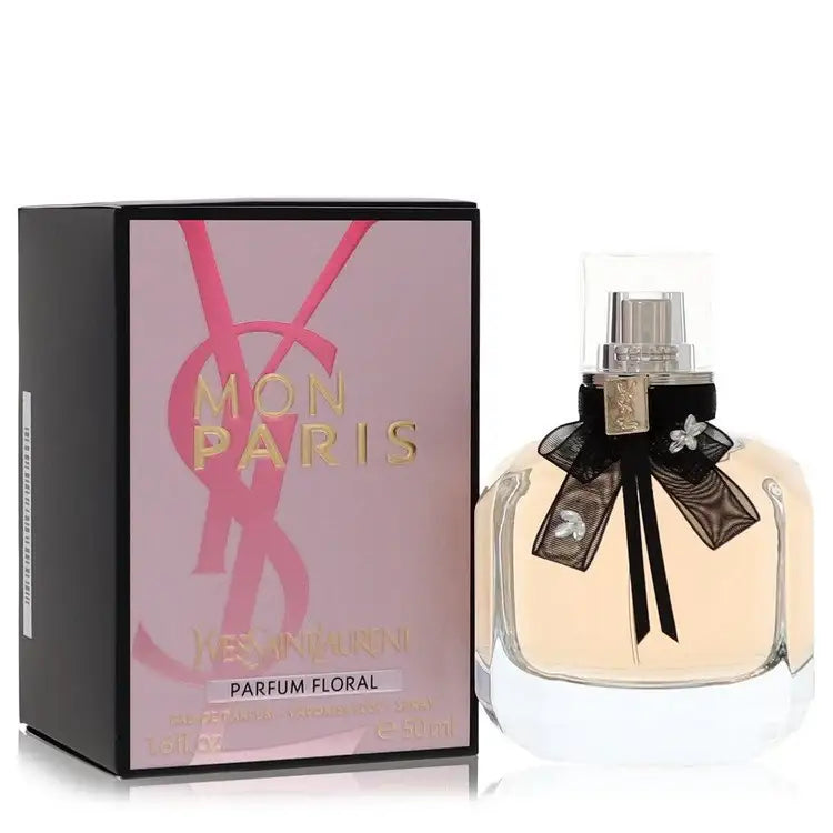 Yves Saint Laurent Mon Paris Floral perfume for women in a elegant glass bottle with floral accents, by Gamer Scents.