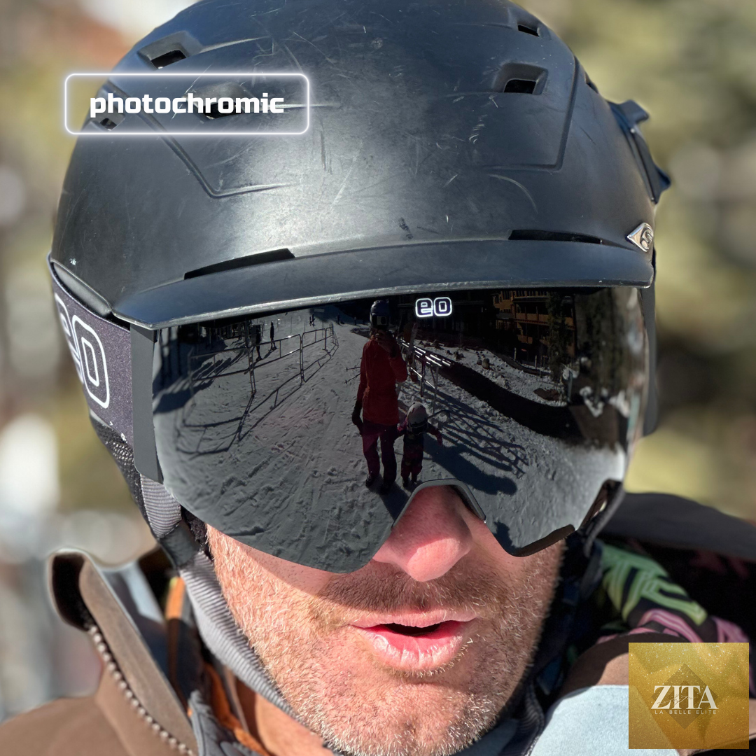 Eastern Outer Mach Schnell Mag photochromic ski and snowboard goggles with dark lenses and adjustable straps.