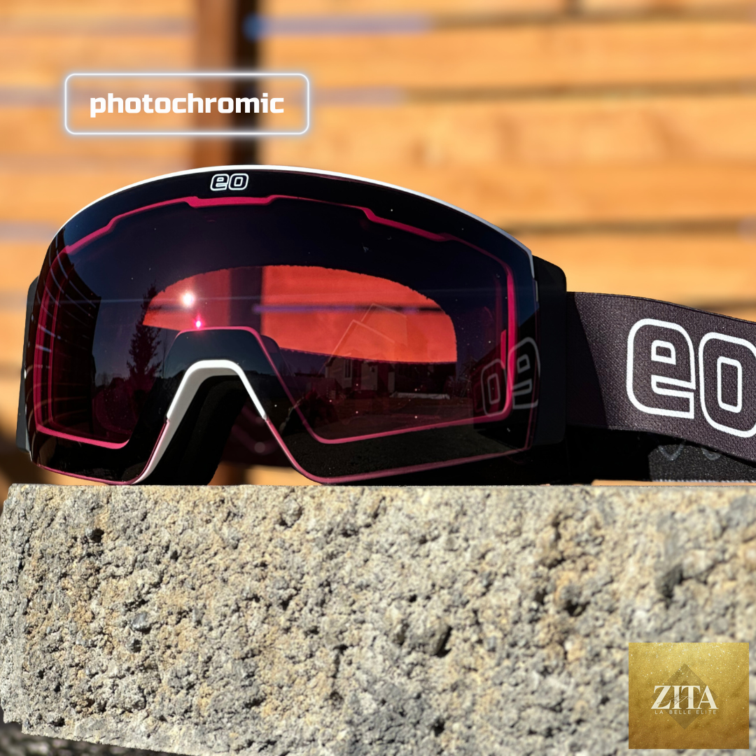 Eastern Outer MACH SCHNELL MAG photochromic ski and snowboard goggles with black frame and rose-tinted lenses.