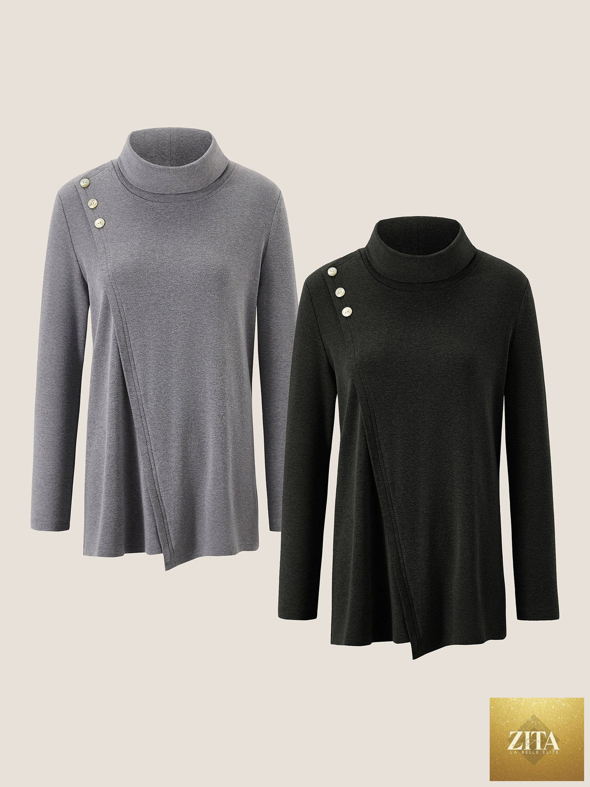 Mock Neck Buttoned Stretch Top ZARIA
