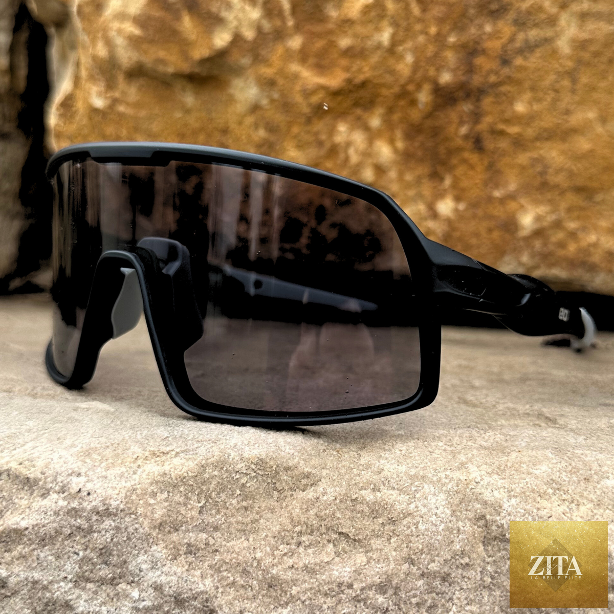 Eastern Outer Mojave sunglasses with photochromic lenses, shown from outside angle in black frame