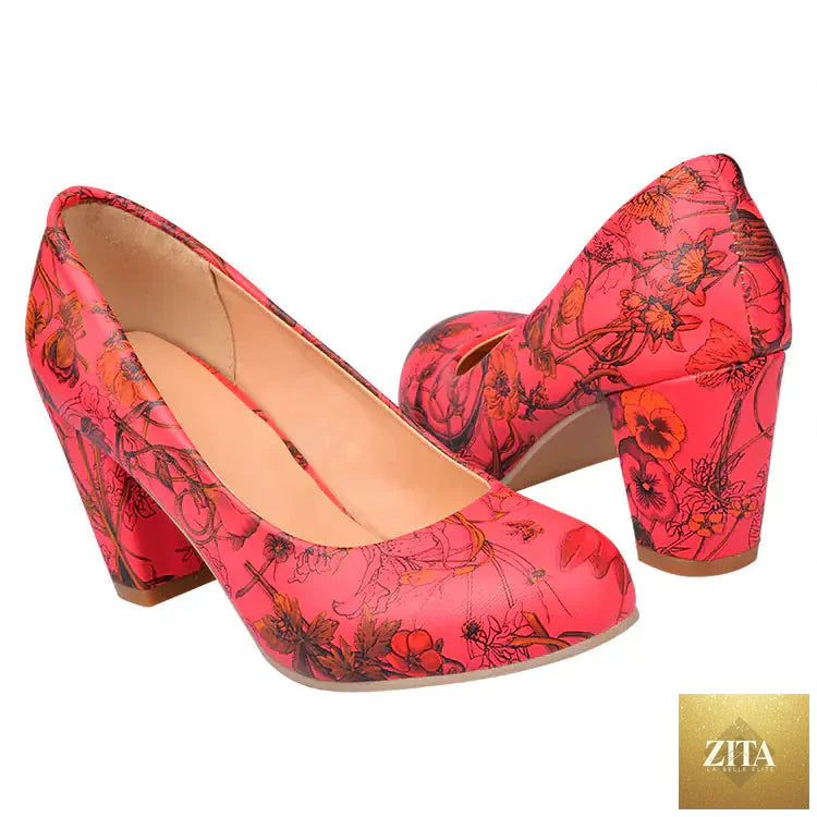 Elegant floral high heels for women with round toe, stylish women’s shoes by Trendy Attic Store01.