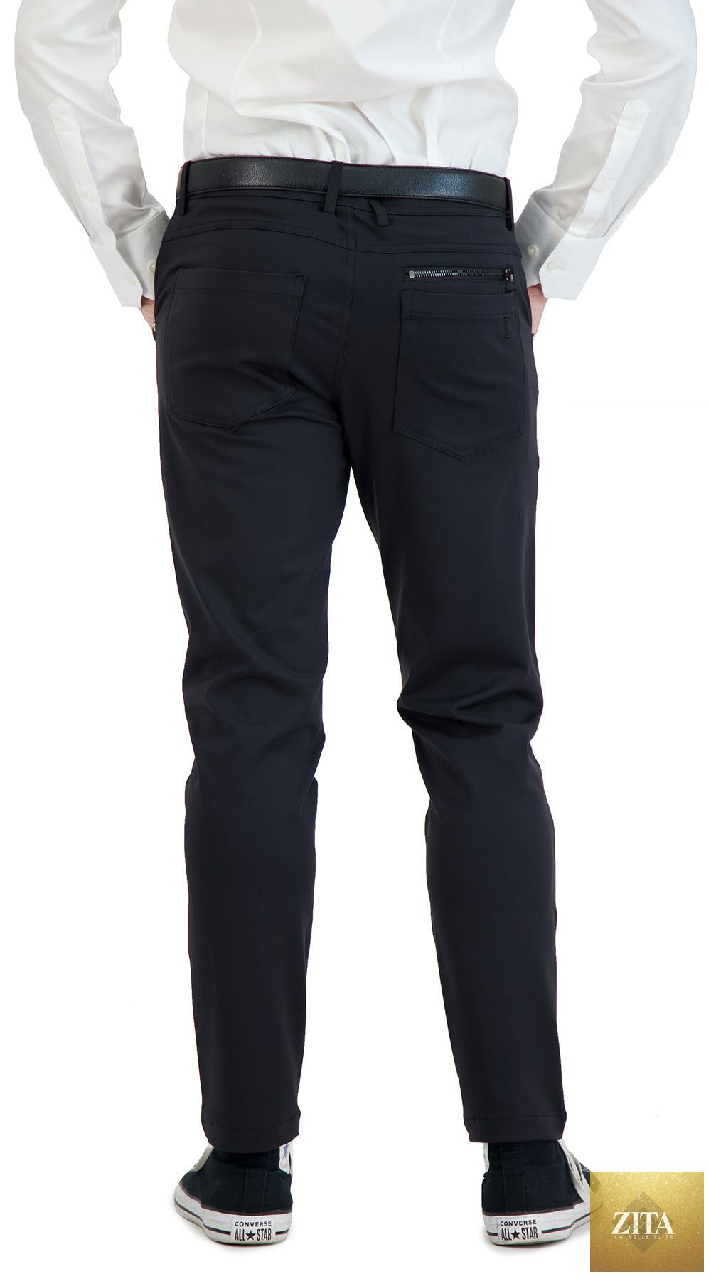 Black men's stretch chinos from LEVINAS® Official's performance collection, casual style, updated for comfort and flexibility.