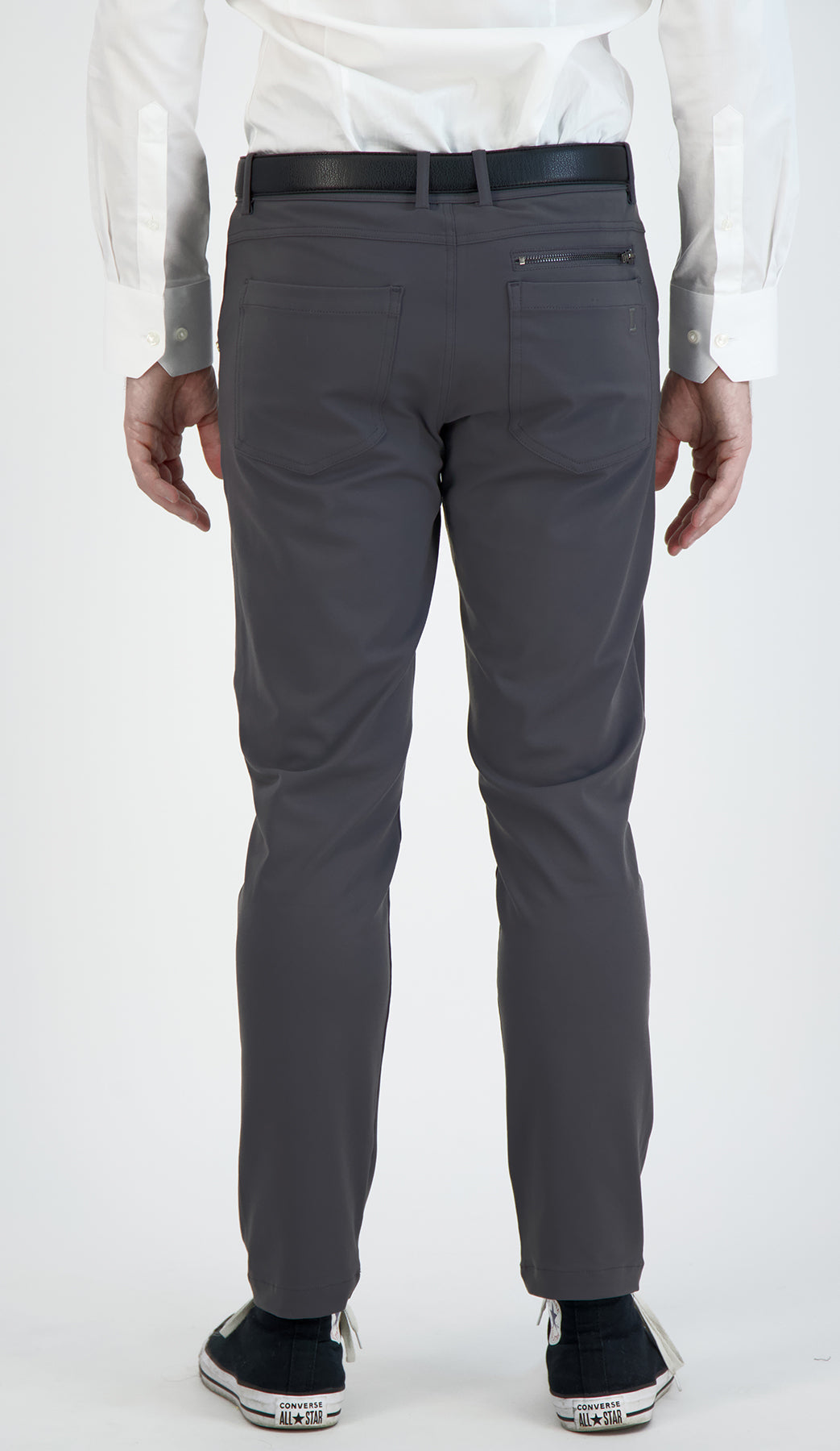 Dark charcoal men's chinos from LEVINAS® Super Stretch Casual Performance Collection, showcasing the comfortable, tailored pants.