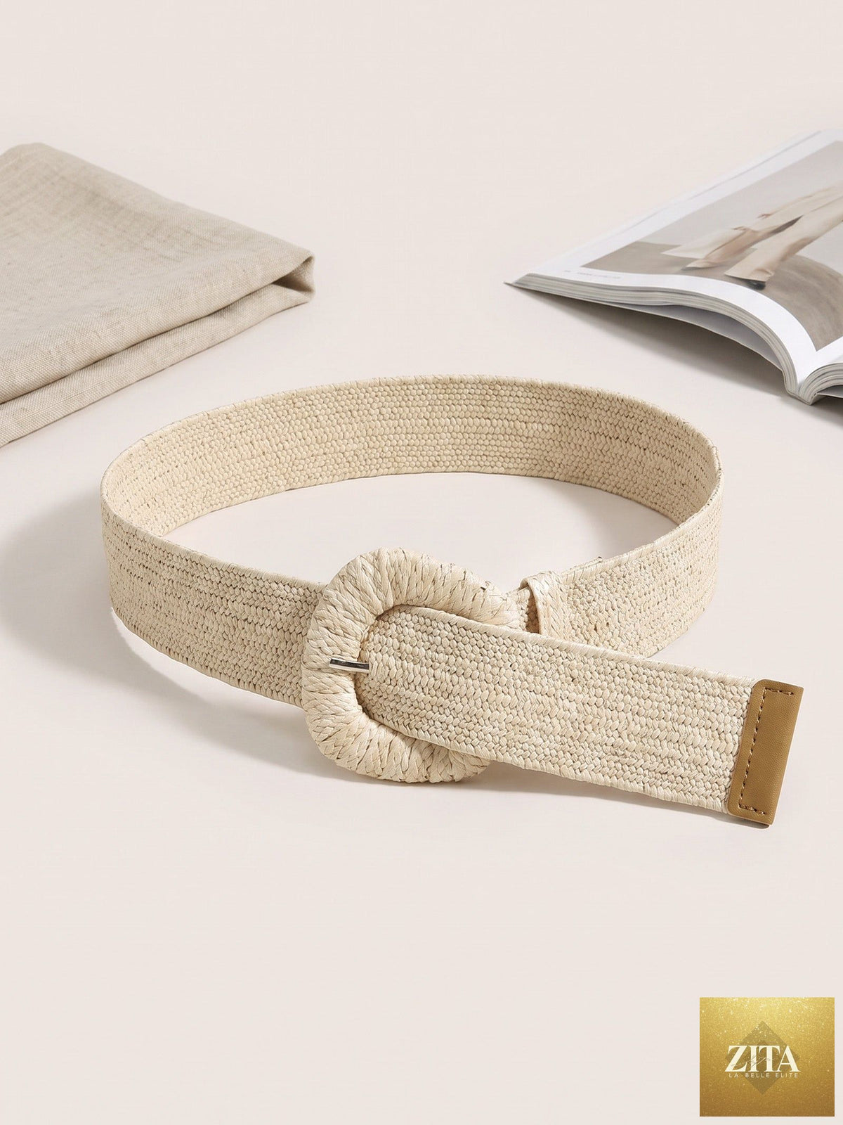 Natural Woven Straw Belt With Square Buckle