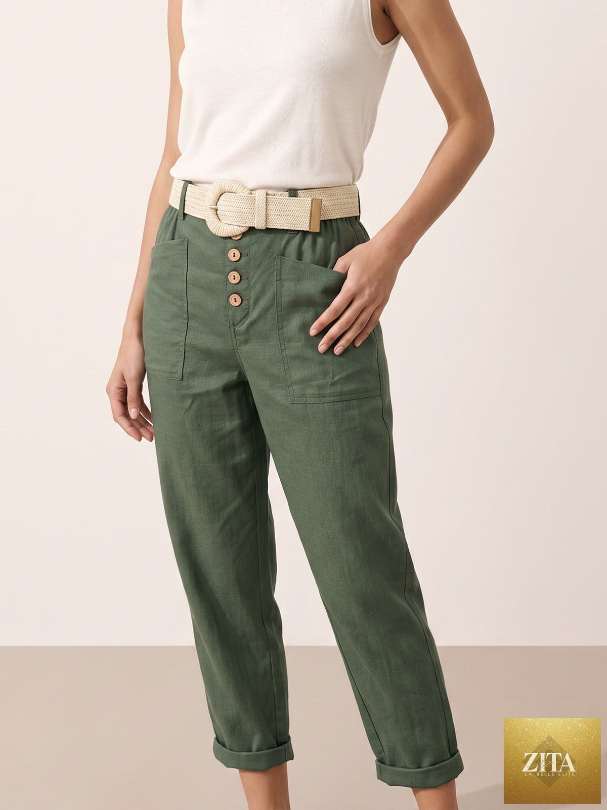 Natural Woven Straw Belt With Square Buckle