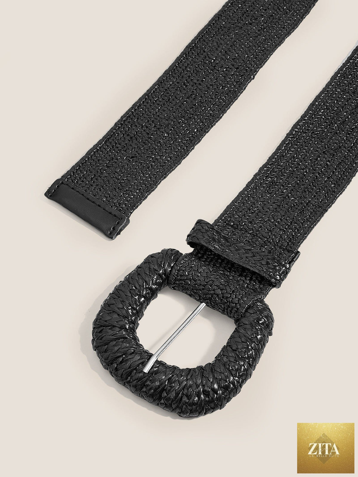 Natural Woven Straw Belt With Square Buckle