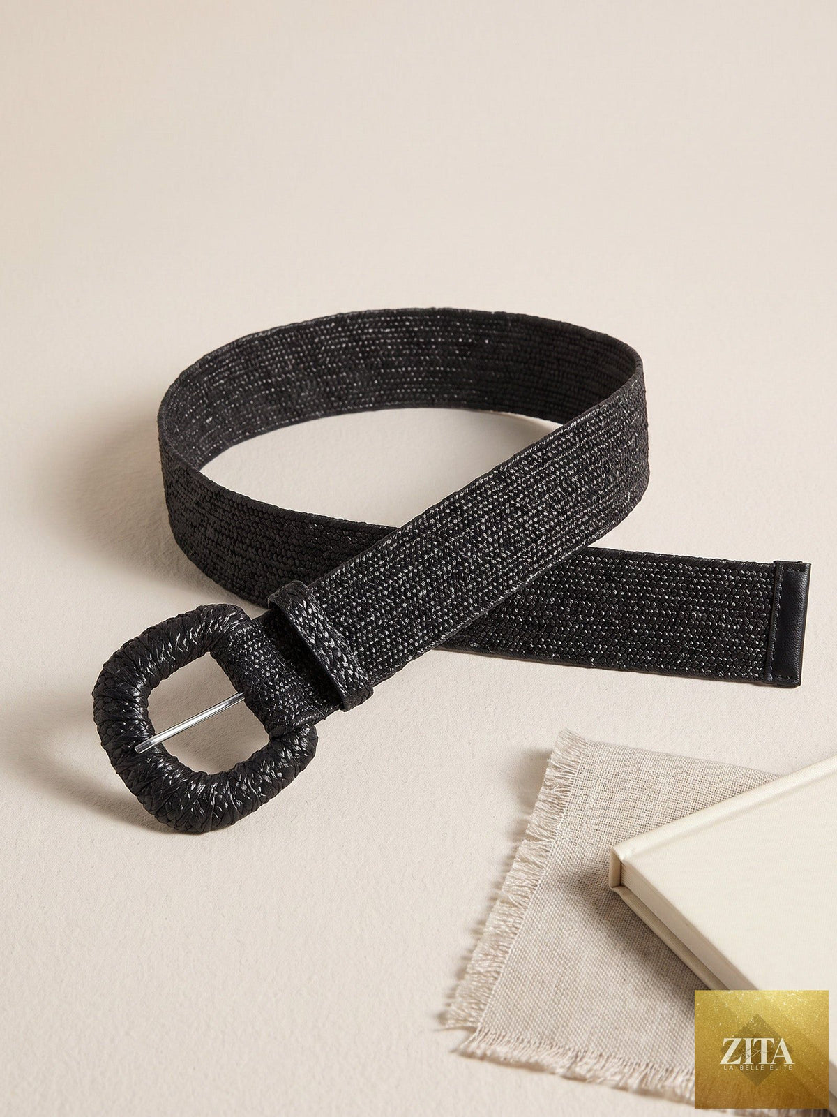 Natural Woven Straw Belt With Square Buckle