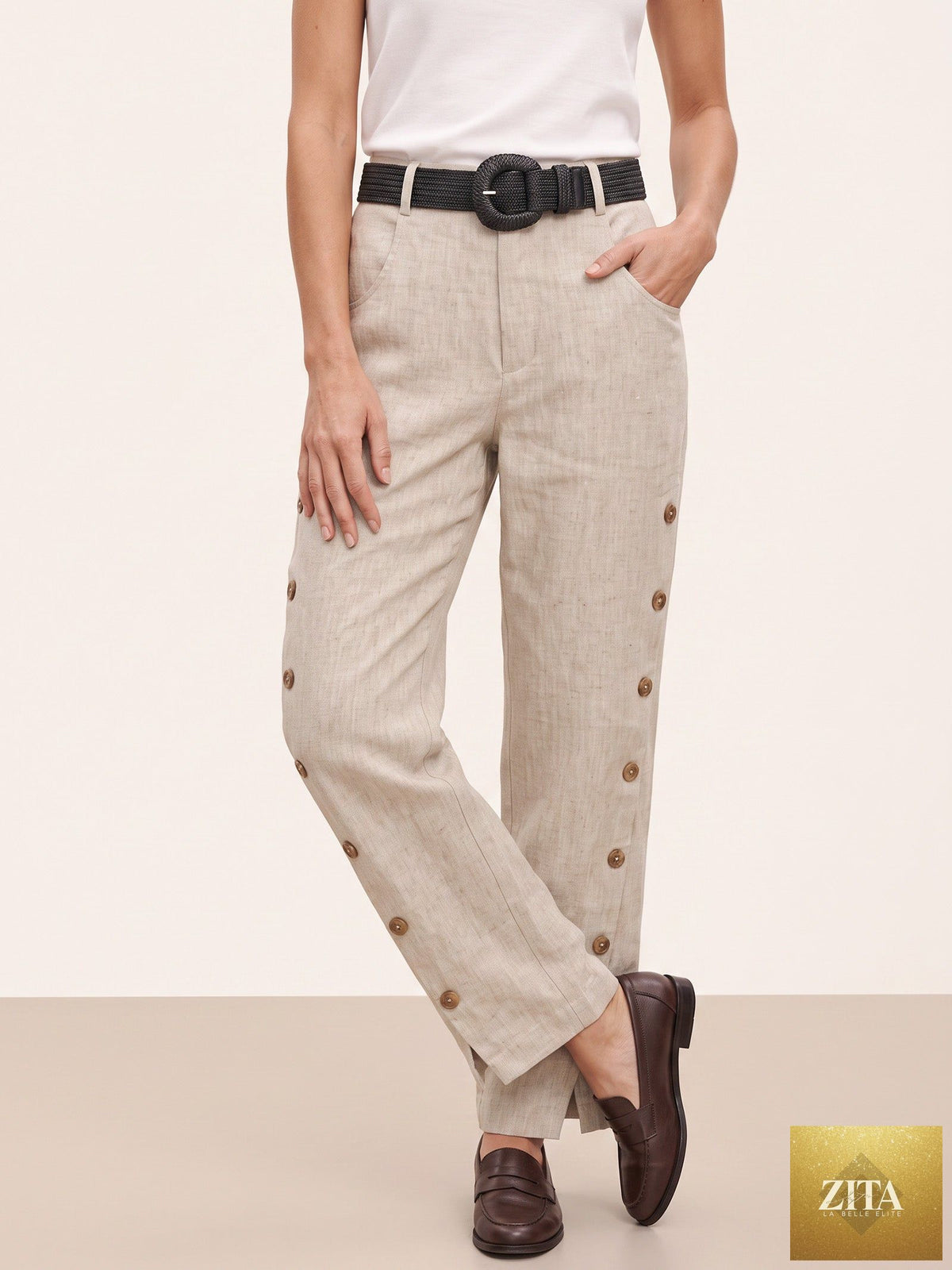 Natural Woven Straw Belt With Square Buckle