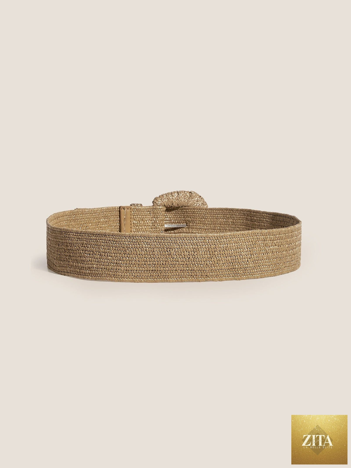Natural Woven Straw Belt With Square Buckle