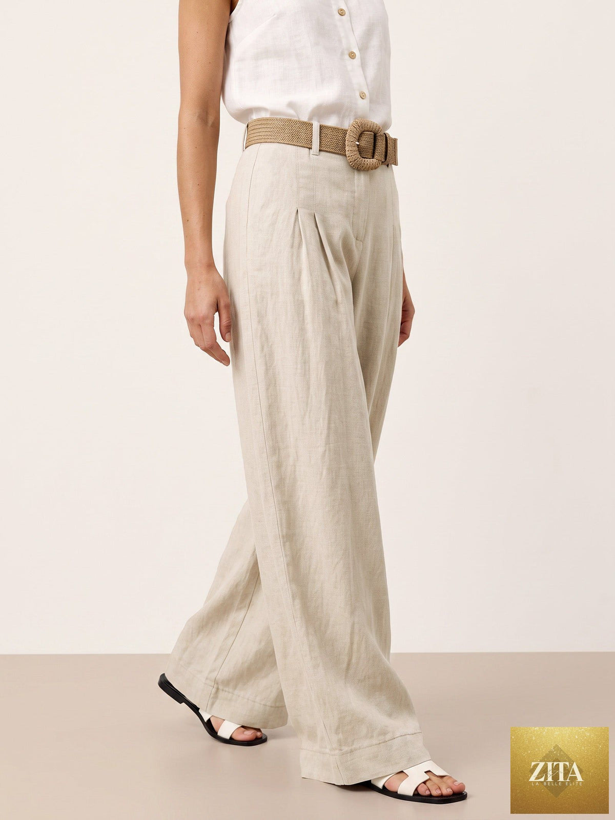 Natural Woven Straw Belt With Square Buckle