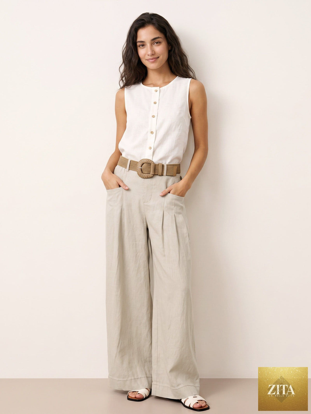 Natural Woven Straw Belt With Square Buckle