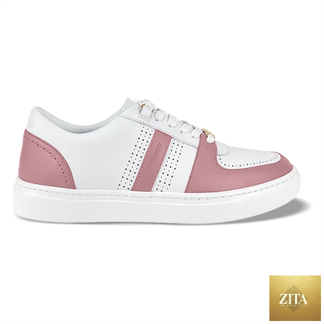 Side view of women's MOCALMO Norma sneakers in rose pink, showcasing stylish and comfortable women's sneaker design.