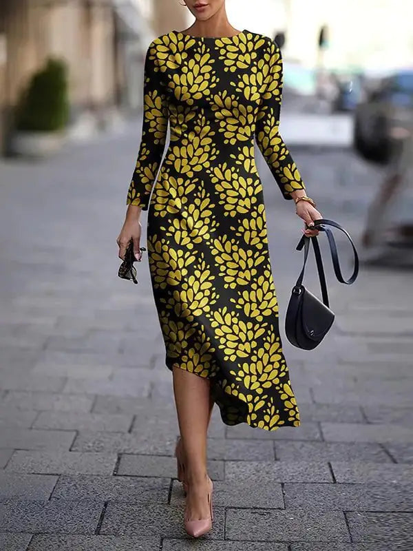 Spandex A-line Dress with Round Neck Pullover Design