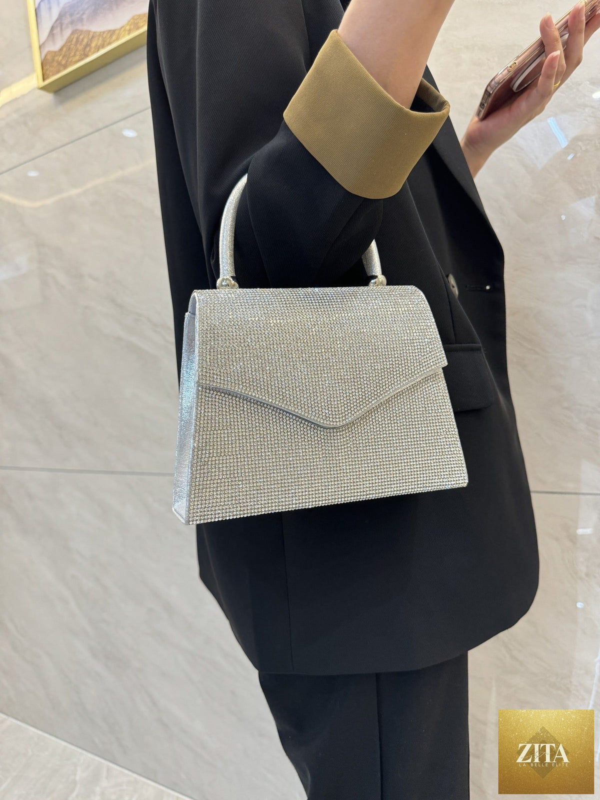 Silver rhinestone evening clutch bag for women, stylish dinner handbag with elegant design by SHOMICOBOUTIQUE