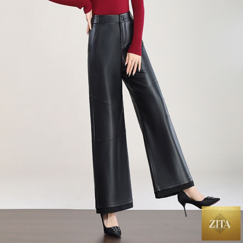 High-Waist Faux Leather Wide Leg Pants