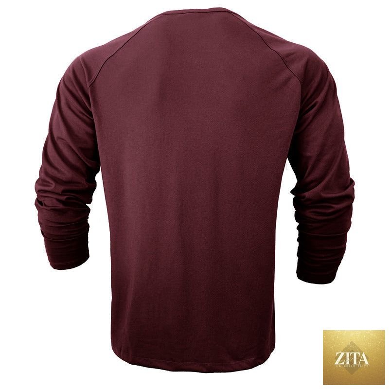 Men's long sleeve round neck T-shirt by Zita La Belle Elite in solid color, featuring a classic fit and comfortable fabric.