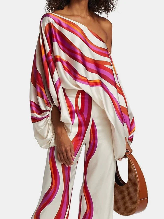 Women's Loose and Irregular off-Neck Wide Leg Pants