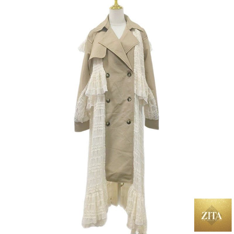 Elegant high-grade waist slimming trench coat for women with lace stitching and fall design by Zita La Belle Elite.